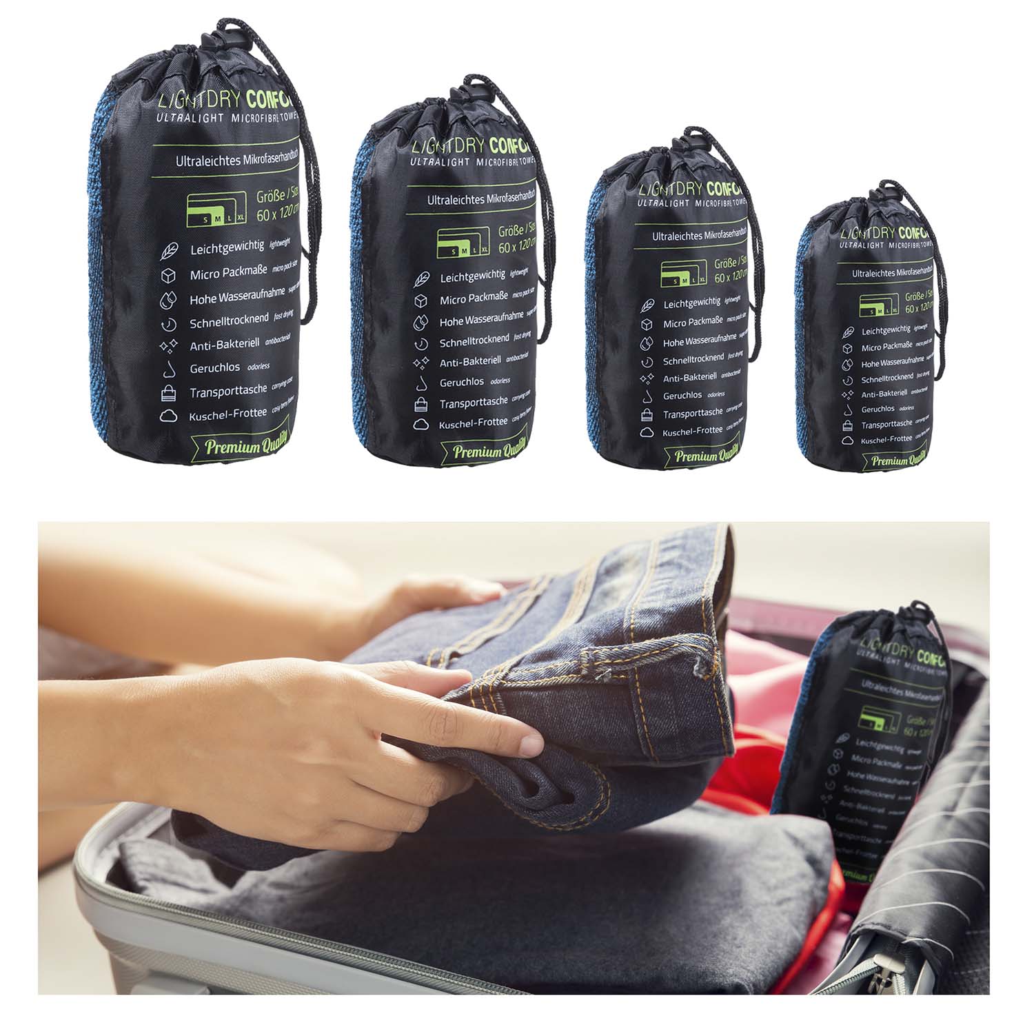 LightDRY Mikrofaser Frottee Handtuch Badetuch Strandtuch Trekking Reisehandtuch