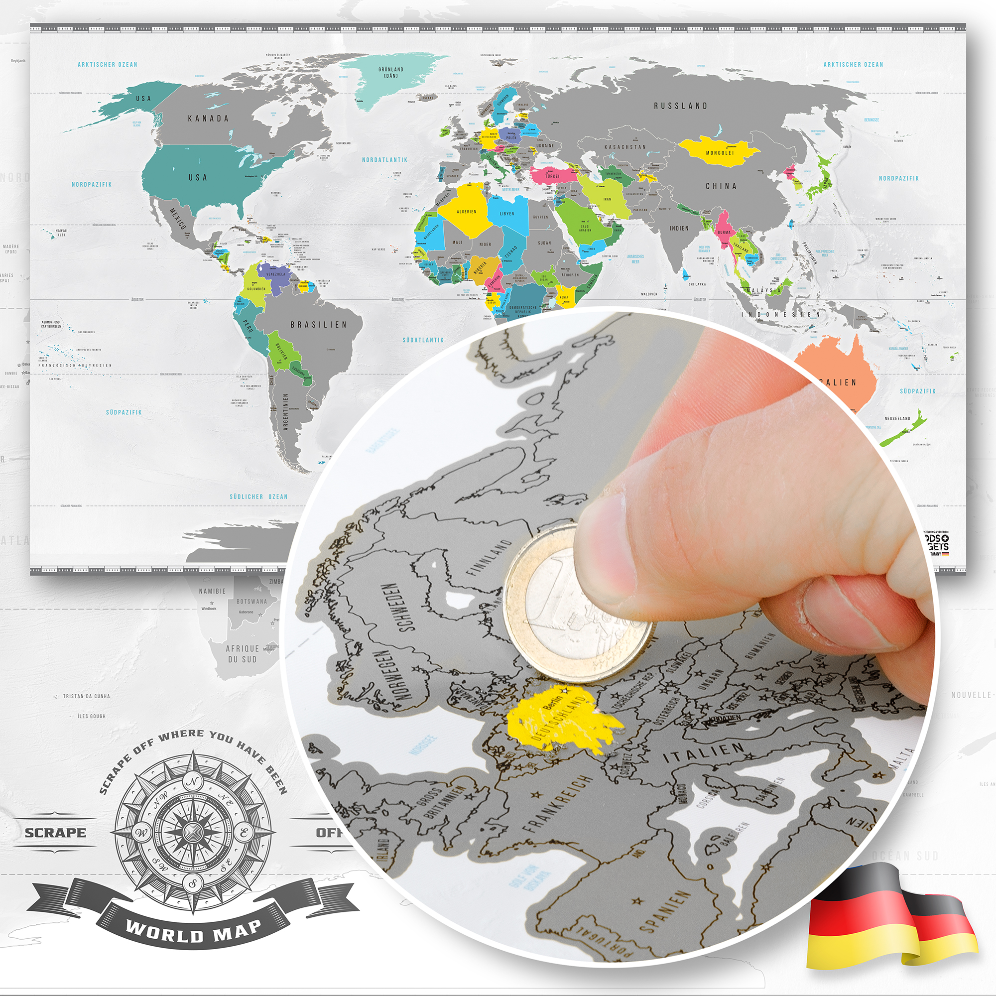 Rubbel Weltkarte Scrape Off World Map Poster Karte Landkarte Rubbelposter Silber