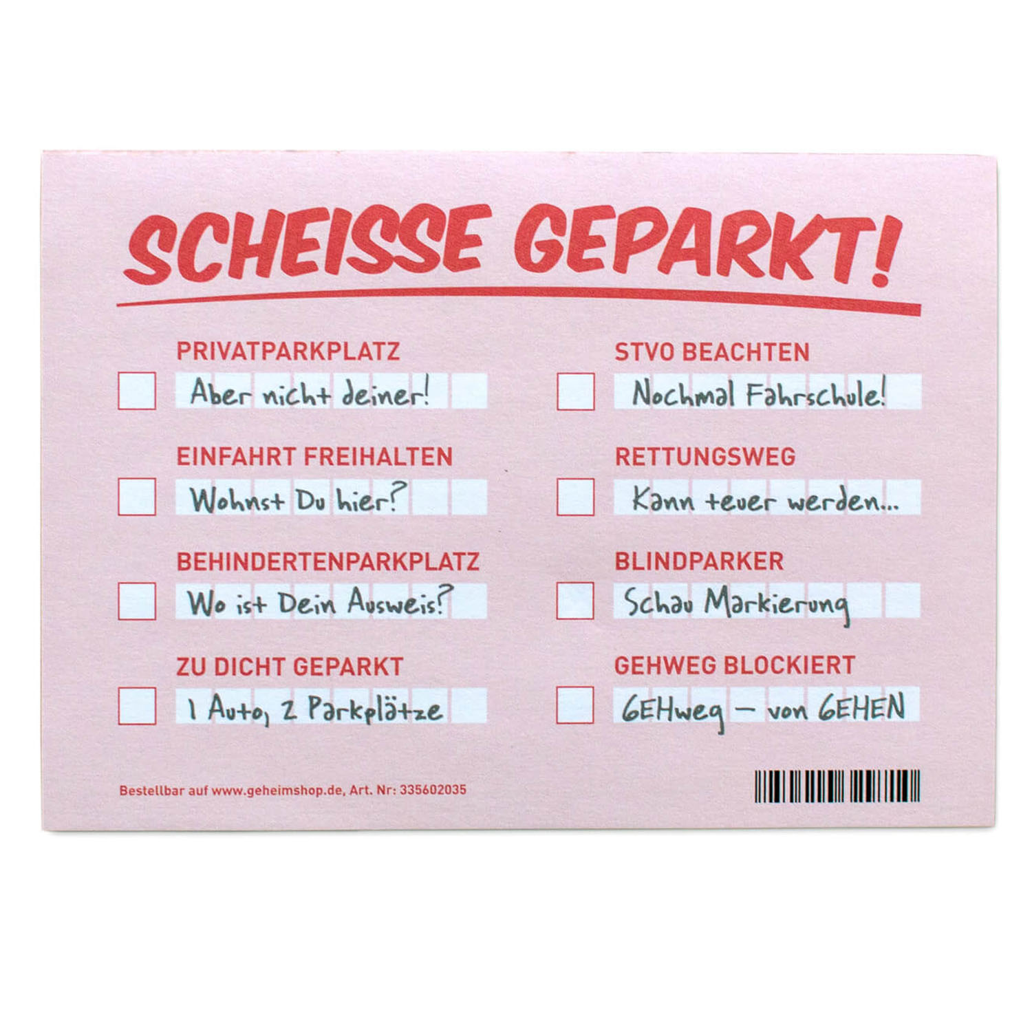 Scheiße geparkt - Der Strafzettel für Falschparker ohne Parkscheibe & Talent! | eBay