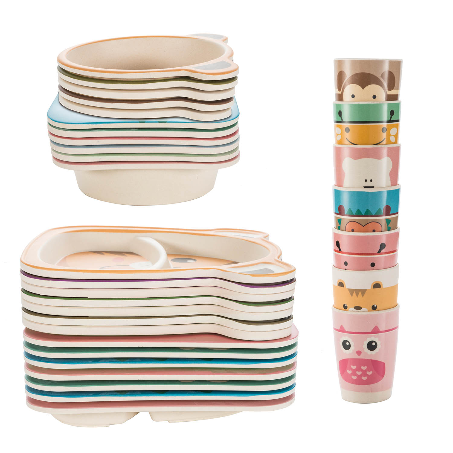 luosh Dinner Set Kinder Cartoon Teller Bambusfaser Geschirr Anzug f/ür Kinder Gesunde Essenszeit