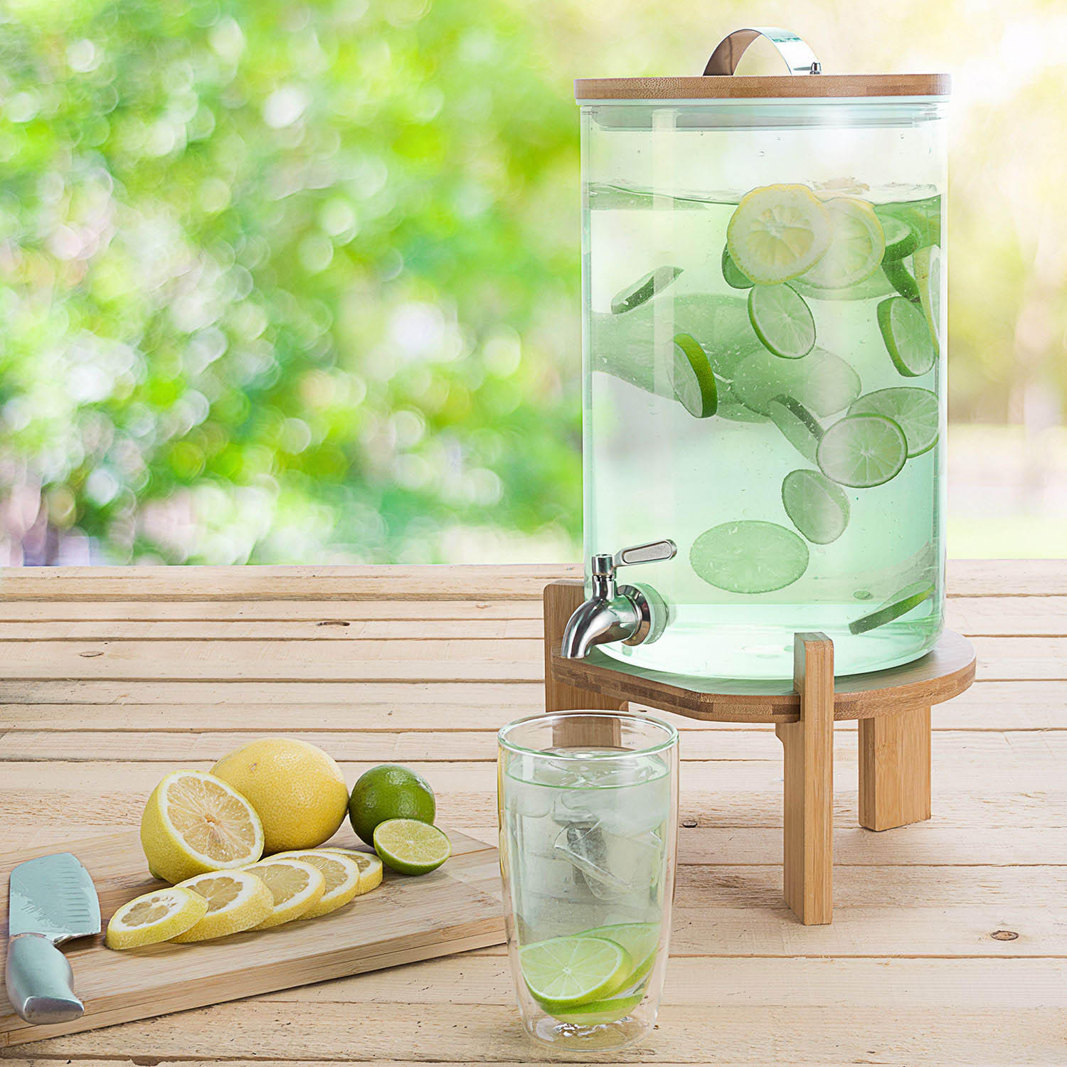 5L Luxus Getränkespender mit Zapfhahn aus Glas XXL