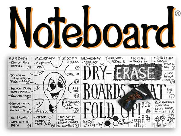 Noteboard ausgeklappt Noteboard beschriftet wie Tafel