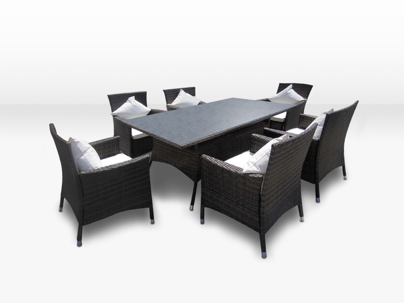 Rattan Essgruppe - Esstisch und 6 Stühle aus Polyrattan