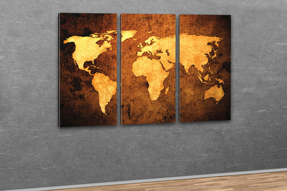 Weltkarte auf Leinwand XXL im Bronze Design