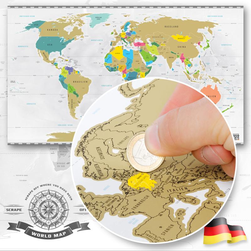 Weltkarte zum Rubbeln Deluxe - Original Scratch off World Map XXL