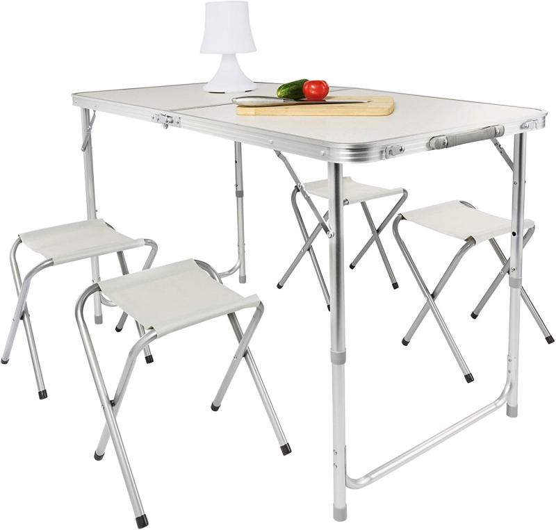 Klapptisch - Alu Campingtisch klappbar 120x60cm inkl. 4 Campinghockern