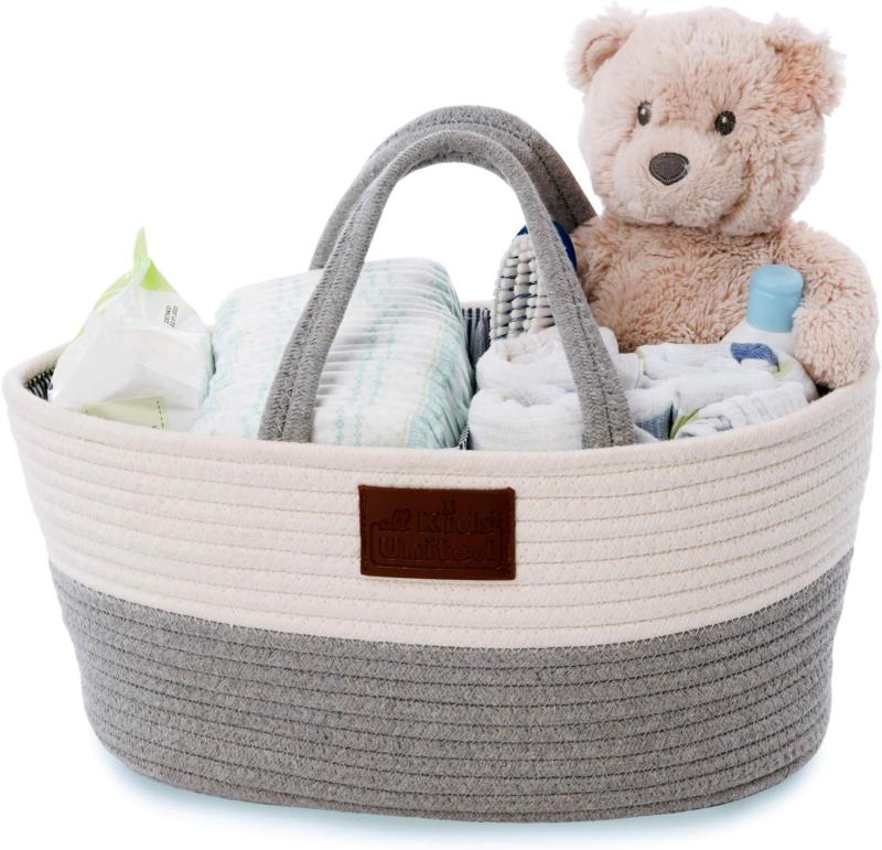 Wickeltasche Baby Organizer Aufbewahrungskorb aus Baumwoll-Leinen mit Gratisbeigabe
