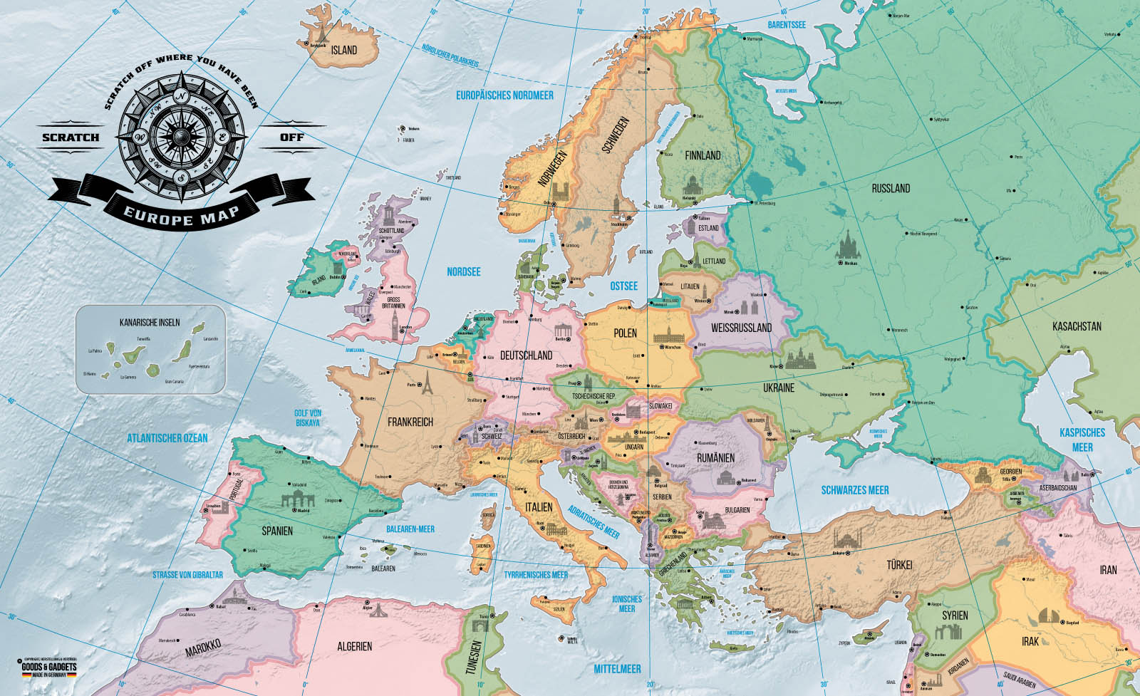 Die Europakarte zum Rubbeln: Scratch Off Europe Map Deluxe!